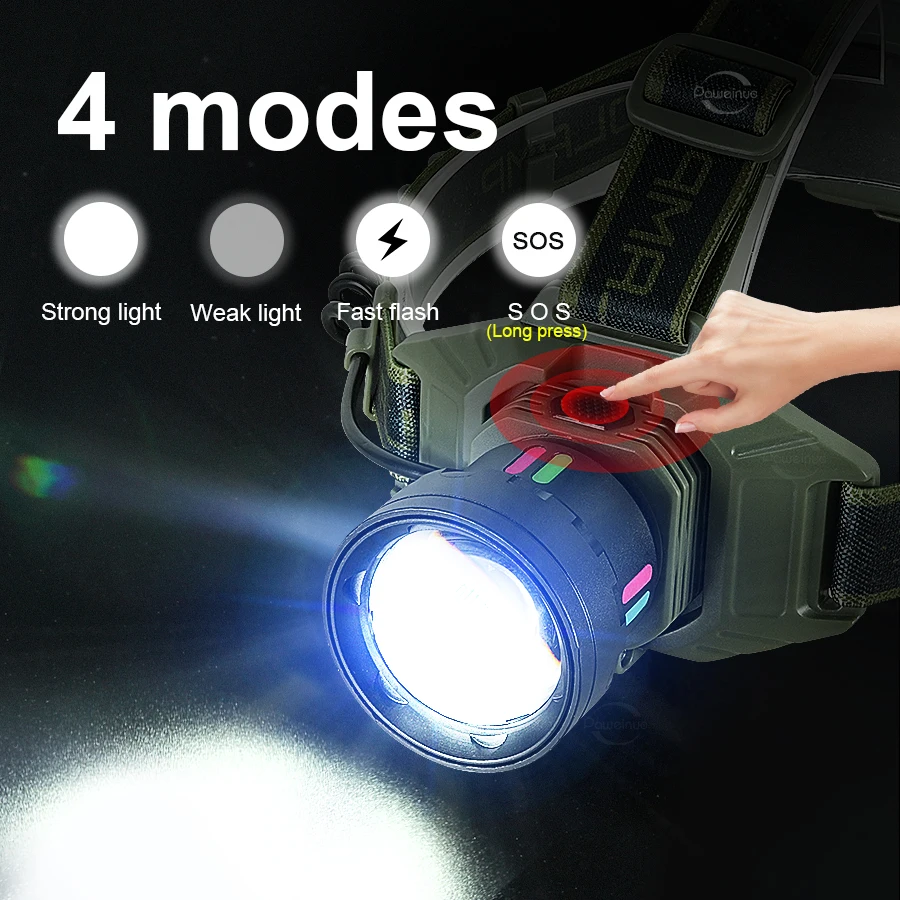 2025 신형 10000000LM 강력 LED 헤드라이트 USB 충전식 헤드 램프 방수 텔레스코픽 줌 초강력 헤드 토치 낚시