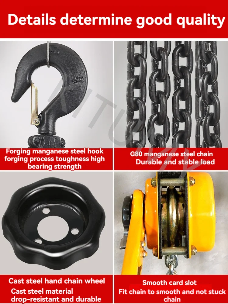 1 T Pulling Wrench Hoist Manual Lifting Chain Hoist Hand Chain Hook Portable Lever Block inverted Tightener