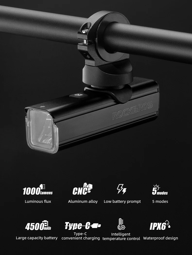 Bicycle Light 1000Lumen Type-C Charging IPX6 Rechargeable Bike Front Light With