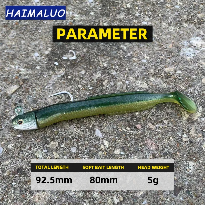HAIMALUO Happy Minnow Soft Lure 92.5mm 5g Live Eel Fishing Lure Jig Head Hook Vibration Artificial Bait Saltwater Gear Swimbait