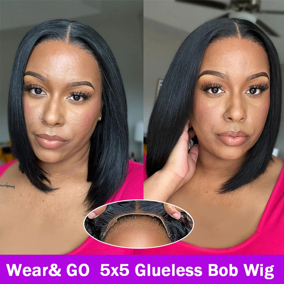 Rosabeauty 13X6 Straight Short Bob 5X5 Pre Plucked Closure 13x4 Lace Front Human Hair Wigs Brazilian Frontal Wigs 180%
