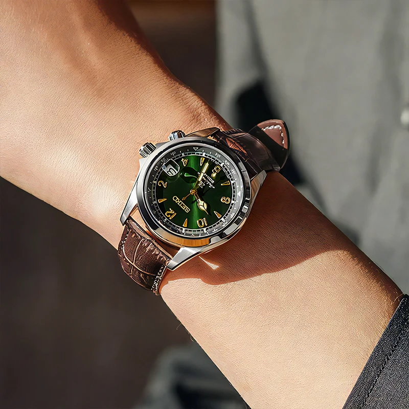 Seiko Prospex Japanese Original Waterproof Luminous Automatic Mechanical Watch Green Dial Sapphire Glass Leather Watchs