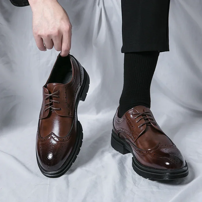 Brown Handmade Leather Men Oxford Shoes Black Leather Man Formal Classic Brogue Business Shoes Chaussure Homme