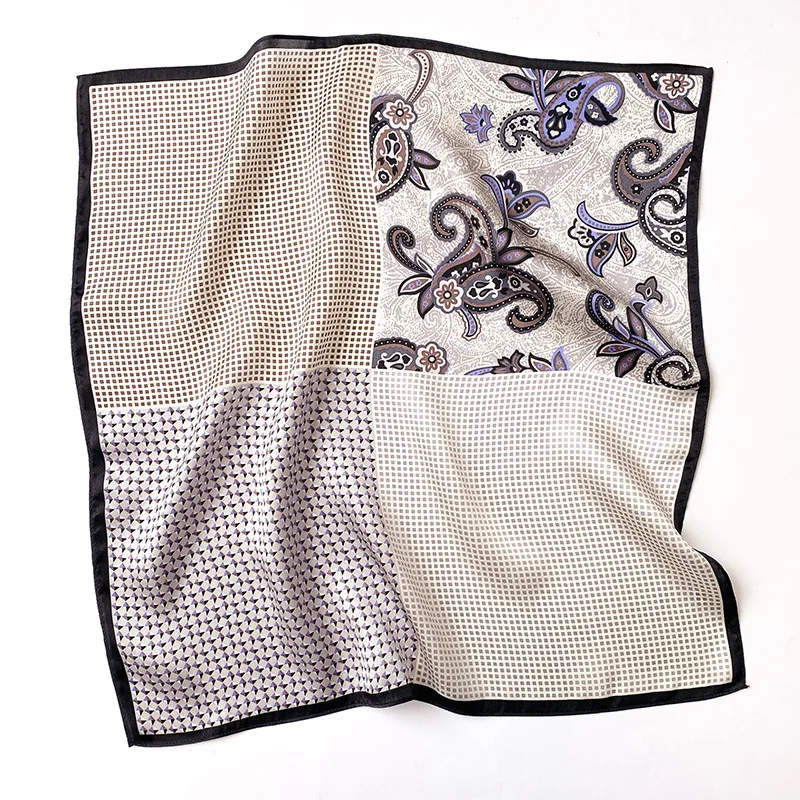 100% Natural Real Silk Scarf 53CM Square Women Summer Cashew Splice Print Scarves Bandana Foulard Bag Scarfs Ladies Hairbands 6