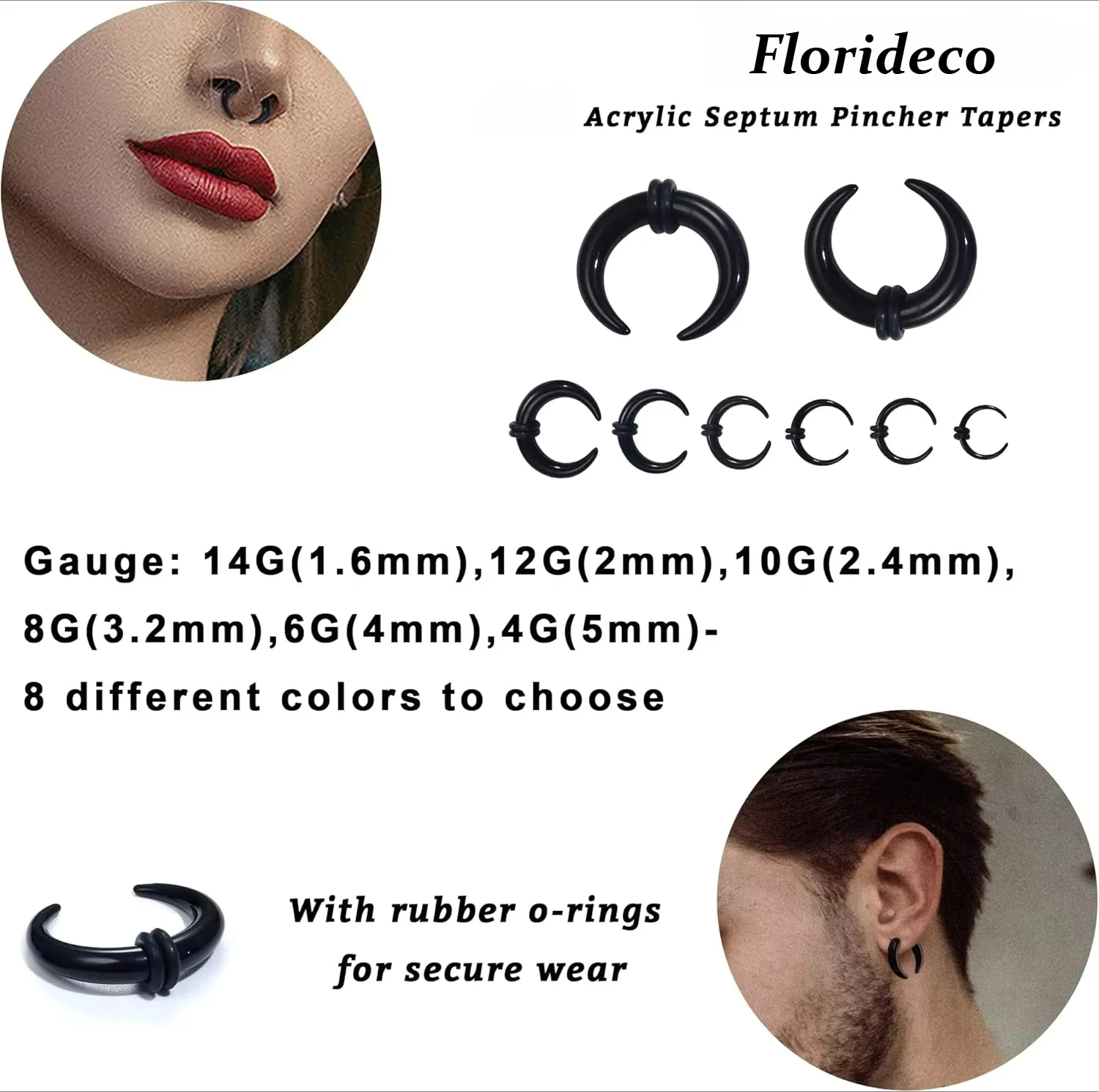 Acrylic Septum Stretching Kit 4G-14G Septum Ring Gauge Kit for Piercing Nose Ear