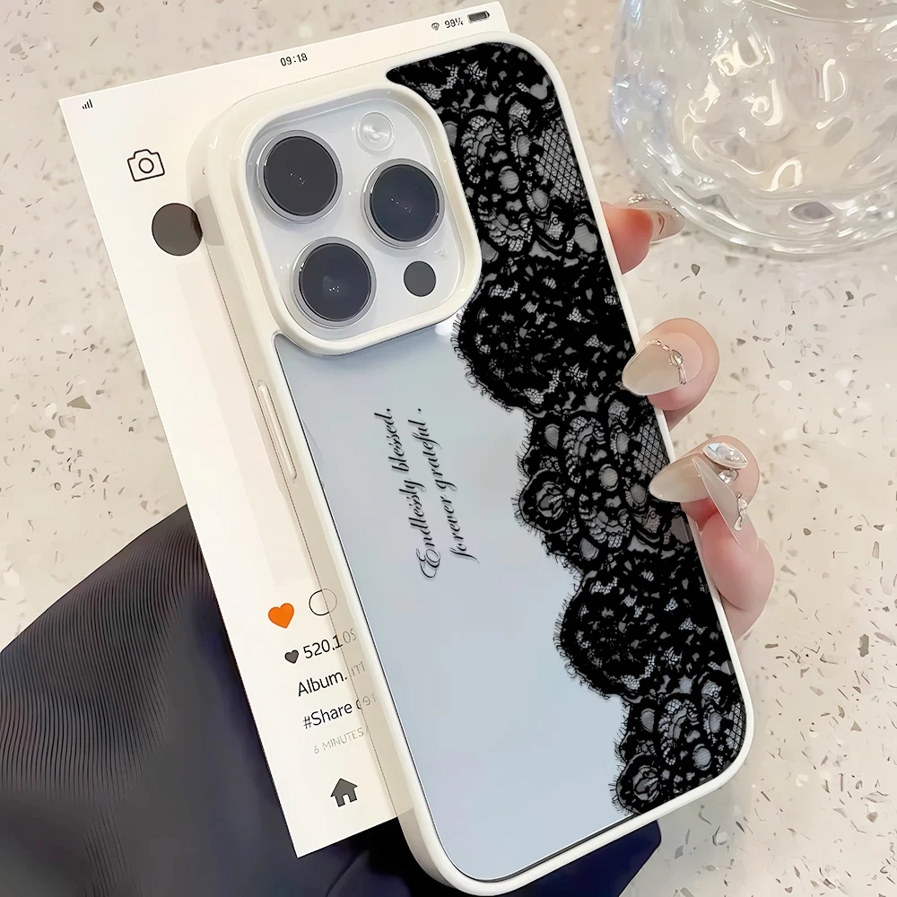 รูปสินค้า เคส iPhone ลายลูกไม้สีดำ วัสดุ PC แข็ง ปกป้องพร้อมสไตล์