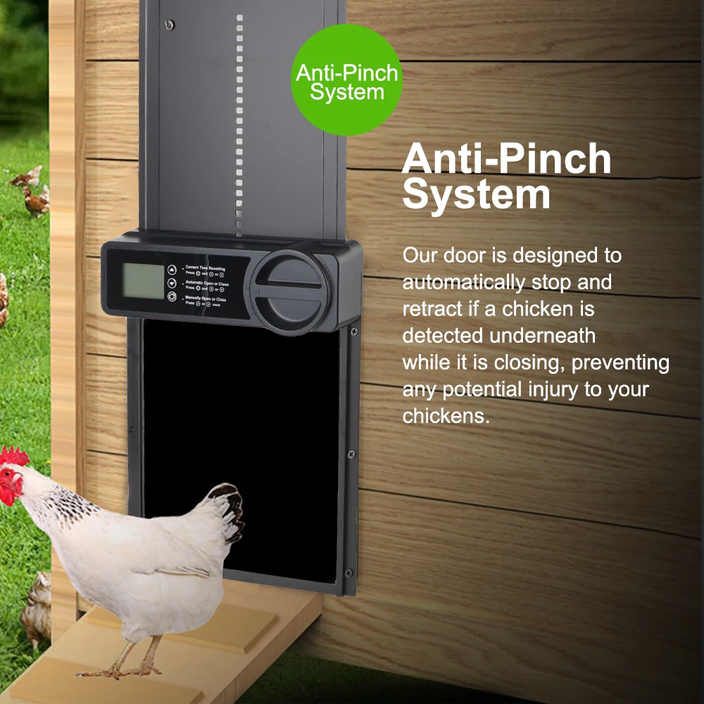 Chicken Coop Door, Chicken Coop Door Opener | Safety Gate Retractable Door Small Pet Supplies LCD Display Controlled Open Anti-Pinch Function Automatic Chicken Coop Door