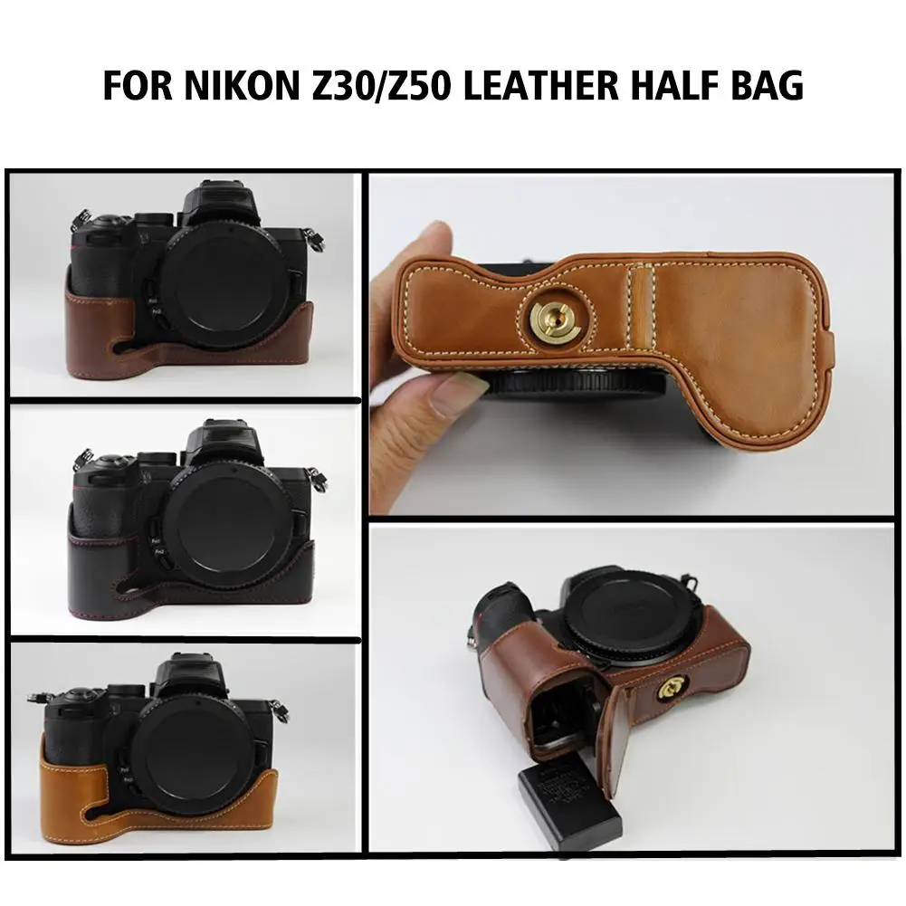 

Leather Camera Case with Hand Strap Retro Style Brown Leather Half Case with Aluminum Baseplate for Nikon Z30/Z50 Accessori F8X5