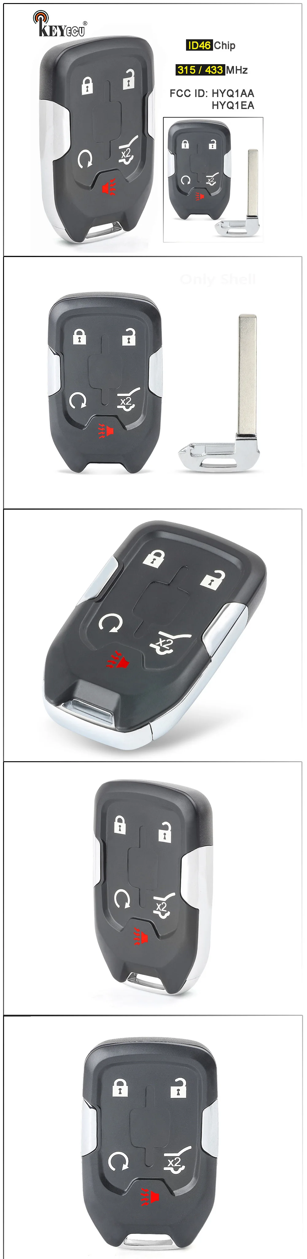 Keyforkess 315MHz / 433MHz FCC: HYQ1AA / HYQ1EA, 13584502 / 13508275 Smart Remote Key Fob 5 pulsanti per GMC Terrain Acadia 2017-2020 - Sf9b4ffc89df74177a1ffcb343a3b5cc4q