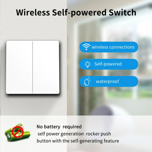 SIXWGH Smart Home Wireless 433mhz Light Switch House Improvement Self-Power Remote Controller Push Button Wall Switch Set 2