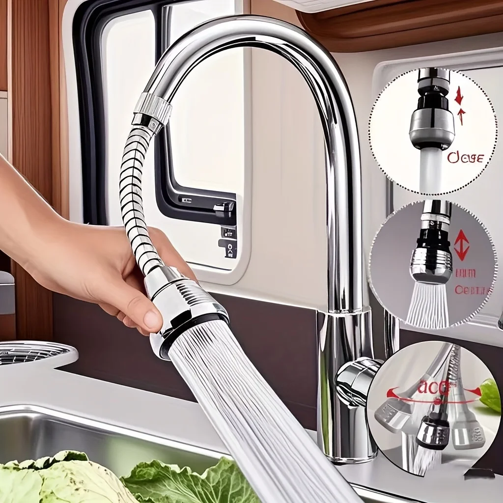 1PC 360° Rotating Kitchen Faucet Nozzle - RV Sink Extender, Water-Saving Splash Proof Nozzle with Polished Surface boat