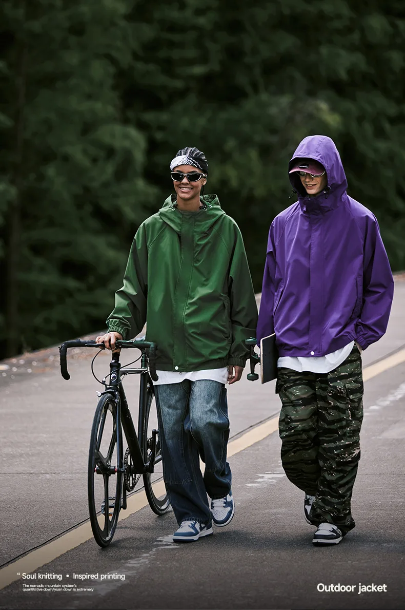Viya 3-color minimalist zip-up jacket for autumn and winter windproof hooded loose men's jacket