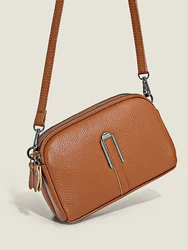 Elegant Genuine Leather Women's Crossbody Messenger Bag - Luxury Clutch and Shoulder Handbag - 19cm6cm13cm (Brown)