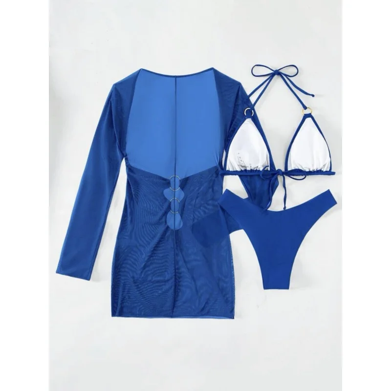 2024New sexybikiniBikini Three-Piece Mesh Long Swimsuit