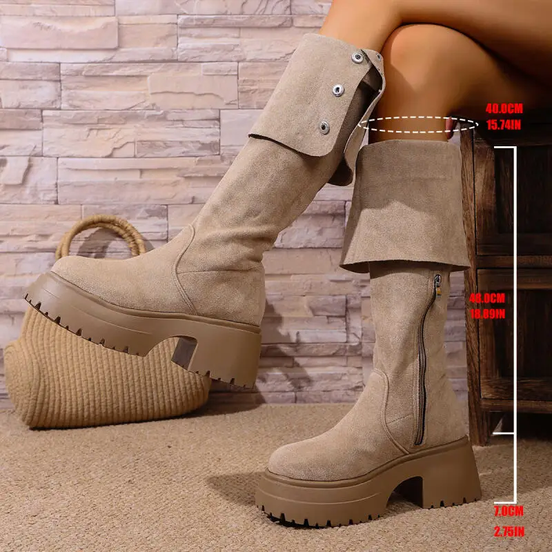 Designer Thick Bottom Suede Over The Knee Boots Women 2025 Winter Warm Berber Fleece Snow Boots Luxury Women Plush Long Booties - Image 2