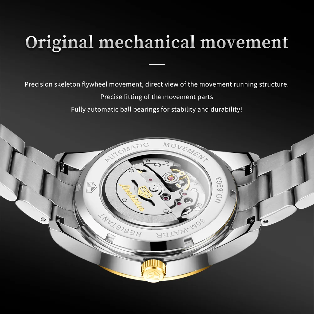 JSDUN 8963 Men's Watch Top Brand Luxury Mechanical Watch For Men Dual Calendar Business Man Wristwatch Waterproof Luminous