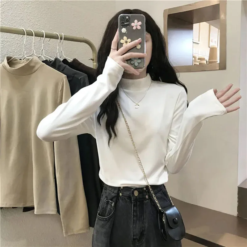 

Fall Fashion Mock Neck Sweaters Women Harajuku Basic Solid Chic Warm Slim Knitted Pullover Korean Simple Bottoming Jumpers