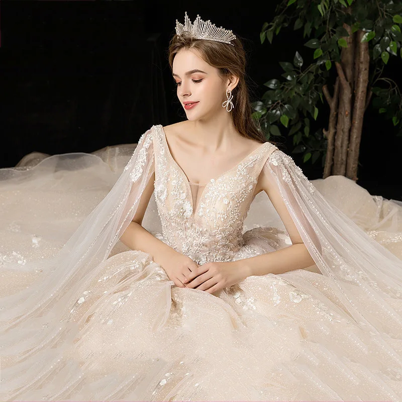 MK1602-Long train forest style fairy dream starry sky evening dress