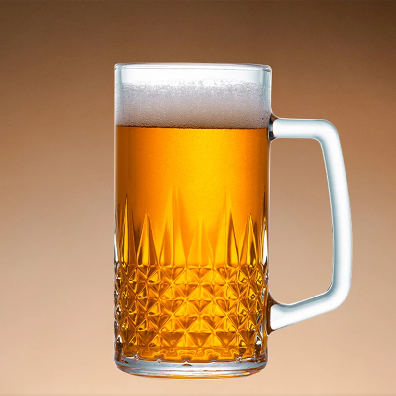 550ml Wine Utensils Party Bar Creative Wheat Beer Cup Tea Mug Diamond Carved Beer Glass Craft Glass with Handle Drinkware