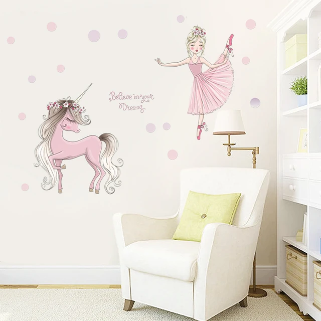 Stickers Chambre Fille - Cheval Princesse Papillons