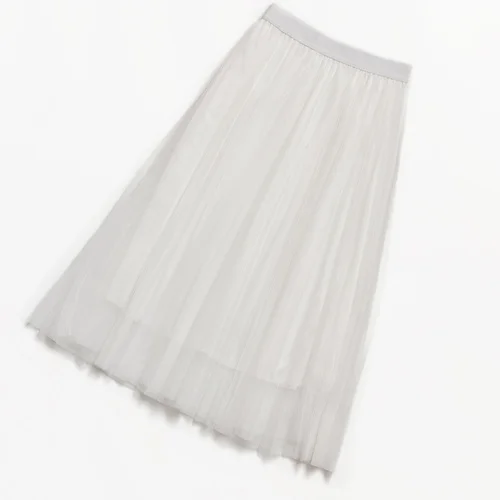 tennis skirt Women Pleated Mesh Mid Length Skirt Summer Elastic High Waist Fashion Solid Korean Casual Party A-Line Tulle Skirts Female 2022 white denim skirt Skirts