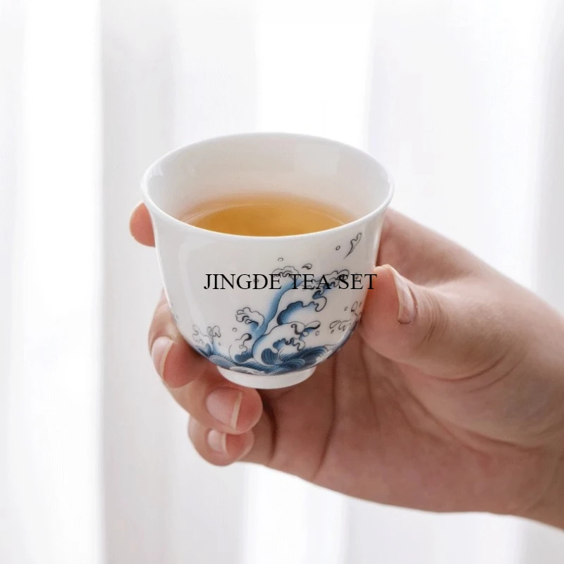 1pc Boutique Ceramic Teacup Tea Bowl Jingdezhen White Porcelain Tea Cup Personal Single Cup Tea Set Supplies Home Drinkware