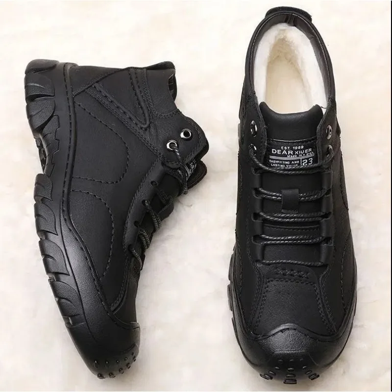 Snow Boots Outdoor sports autumn and winter leather shoes with plush and thick waterproof casual high-top