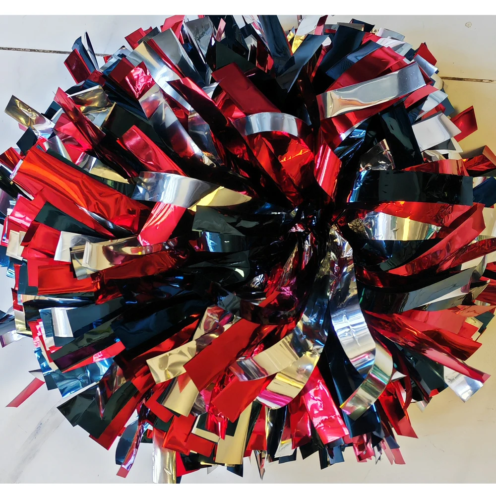1PIECE,Cheerleader Pom Pom ,Metallic holographic black, Size and Color, Baton Handle