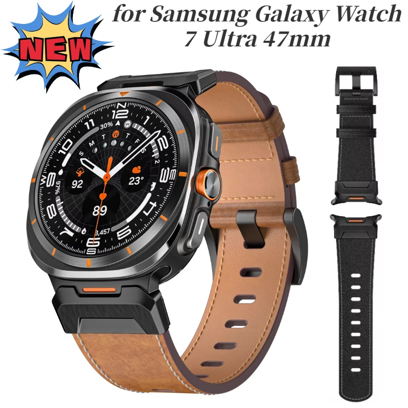 Mecha+Leather Strap for Samsung Galaxy Watch 8-7 Ultra 47mm Stainless Steel Band for Galaxy Watch 8-7 Ultra Bracelet Accessories