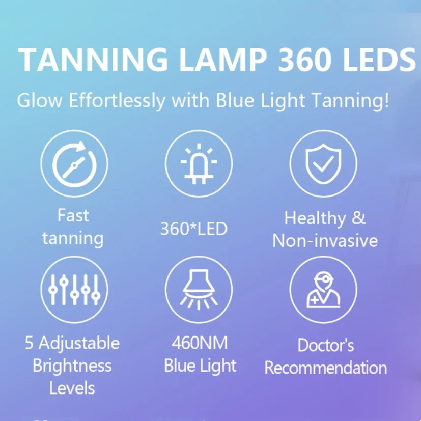 45W UV Face Tanning Lamp 460nm Wavelength 216PCS Blue Light Lamp Professional Solarium Tanning Machine Skin Care