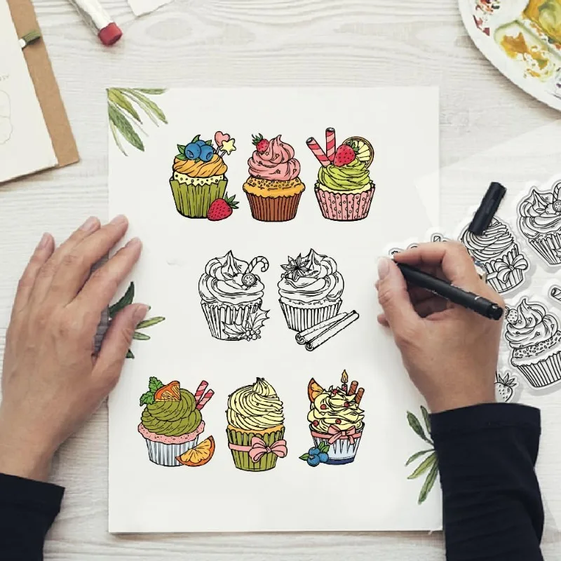 1pc Cupcake Clear Stamps Cupcake Decorative Clear Stamps Silicone Stamps for Card Making and Photo Album Decor Decoration