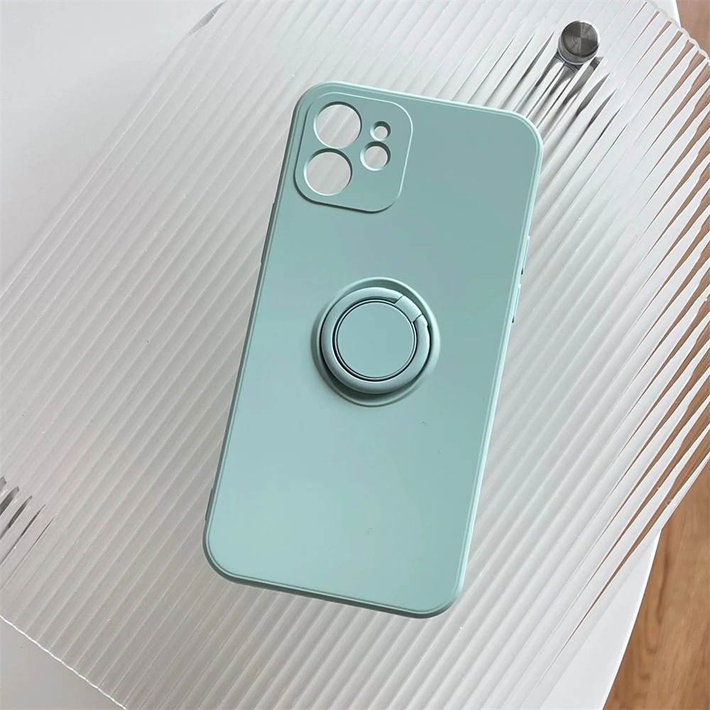 thumbnail image 1 of Square Original Liquid Silicone Magnetic Holder Ring Stand Soft Case For iPhone 15 14 Pro Max 13 12 11 Armor Shockproof Cover, 1 of 5