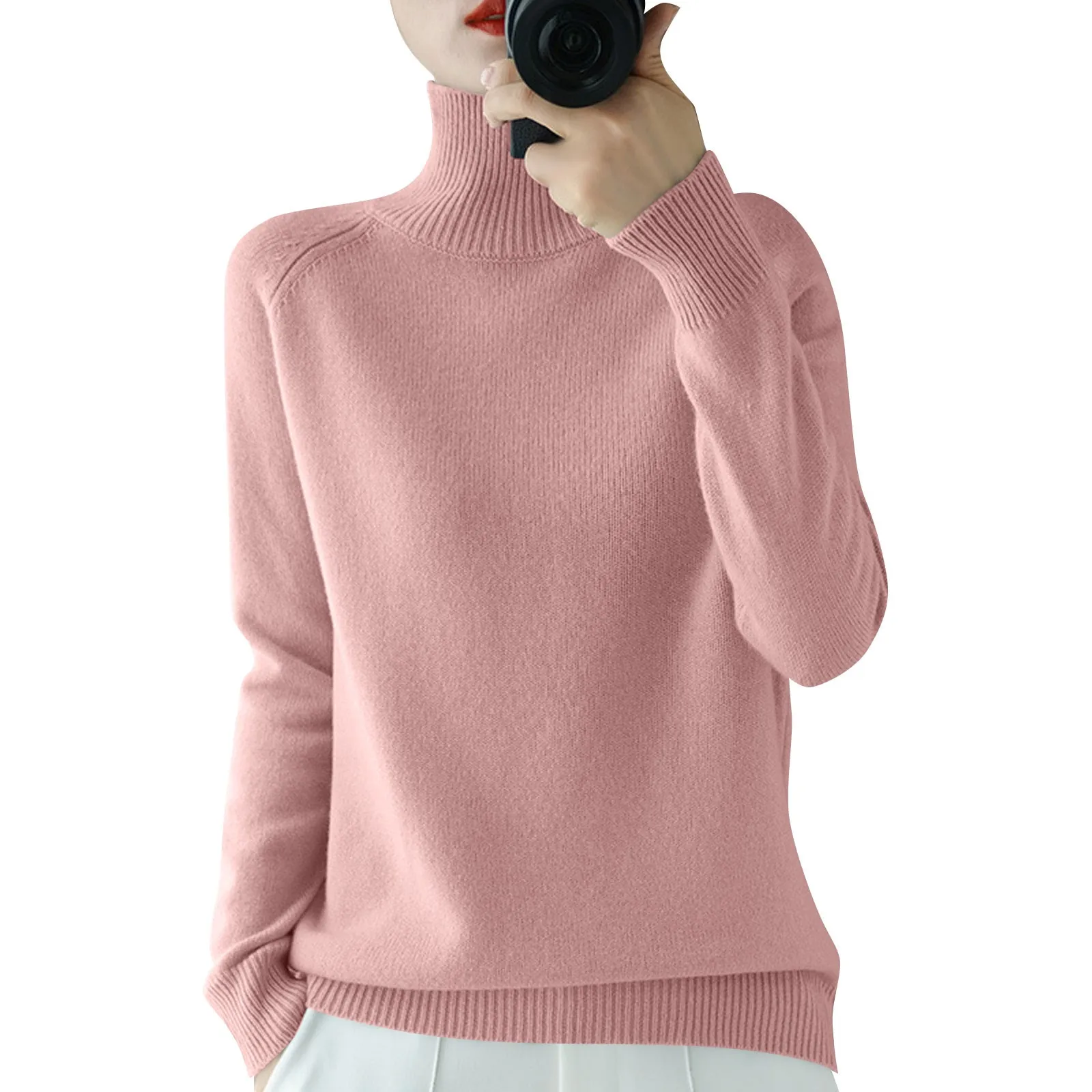 

Women Standing Collar Sweater Knitted Soft Pullovers Cashmere Jumpers Basic Soft Knit Sweaters For Women 2023 Autumn Winter