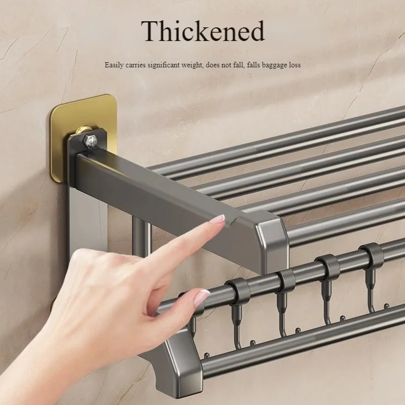 Towel Rack Bathroom No Drilling Towel Rack 40/50/60cm with Hook Multfuntional Wall Mounted Shelf Storage