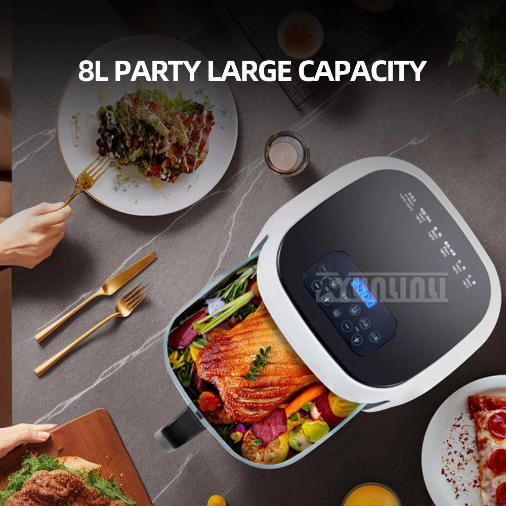 8L Air Oven Household Deep Frying Machine Large Capacity Visual Air Fryer Smart Churrasqueira