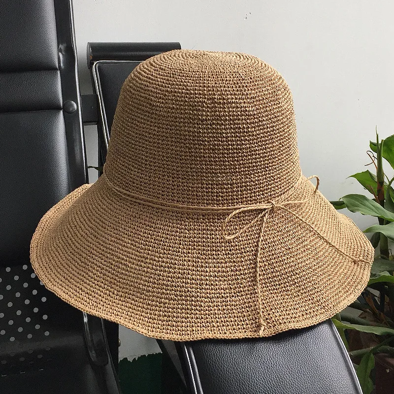 

Natural Raffia Beach Sun Hat for Women Handmade Crochet Straw Hat Ladies Spring Summer Bucket Hat Big Brim Foldable Floppy Cap