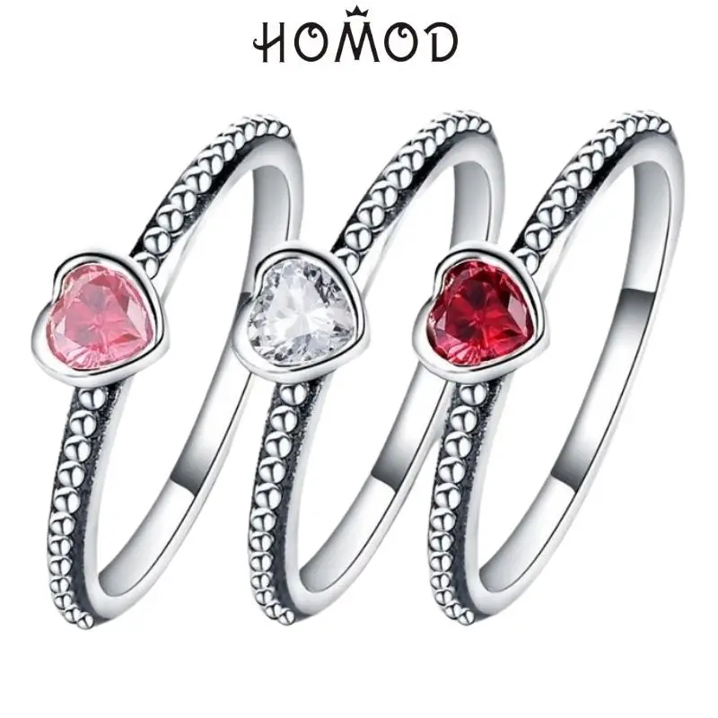 Wedding Rings Silver Ring Womens Ring Cubic Zircon Ring Finger Rings Jewelry Rings Ring Jewelry 3 Colors For women metal Love Heart Ring red Zircon
