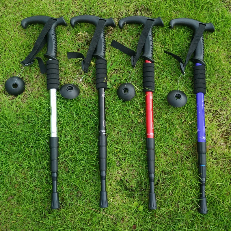 Ultralight Telescopic Trekking Pole T-handle Camping Crutch Anti Shock Walking Stick Club For Nordic Elderly Easy Put Into Bag 2