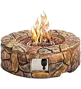 Giantex Gas Fire Pit, 28 Inch 40,000 BTU Propane Fire Pit Outdoor w/Natural Stone, Cover, ETL Cer...