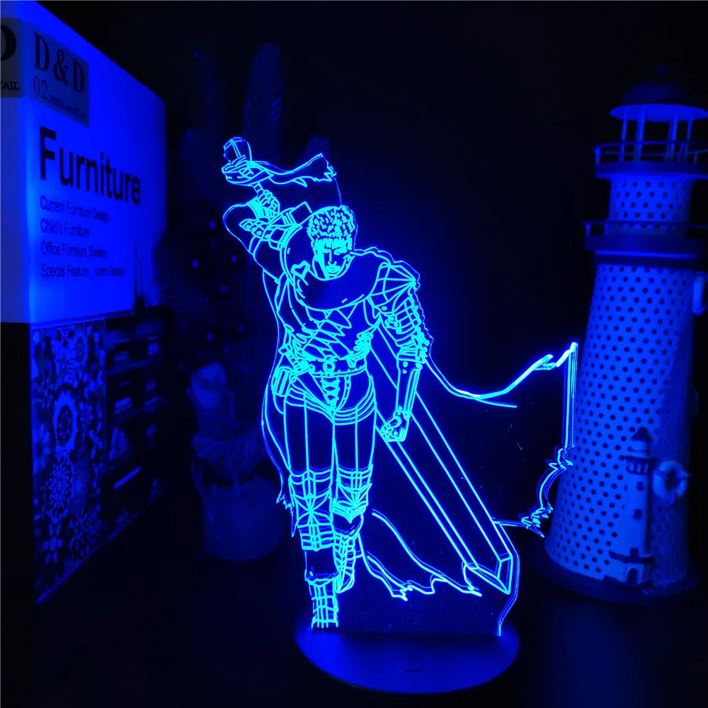 Berserk Guts 3D Acrylic Led Lamp Anime Illusion Night Light Colorful USB Table Lamp For Kids Bedroom Decor Lamparas Manga Gifts Night Lights Night Lights