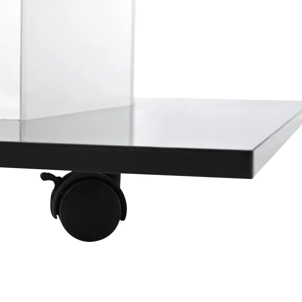 Moderner Wohnzimmer-Couchtisch, Hochglanz-Couchtisch aus Glas, mobiler Sofatisch mit drehbaren Rädern, geeignet für das Wohnzimmer – Detail 21