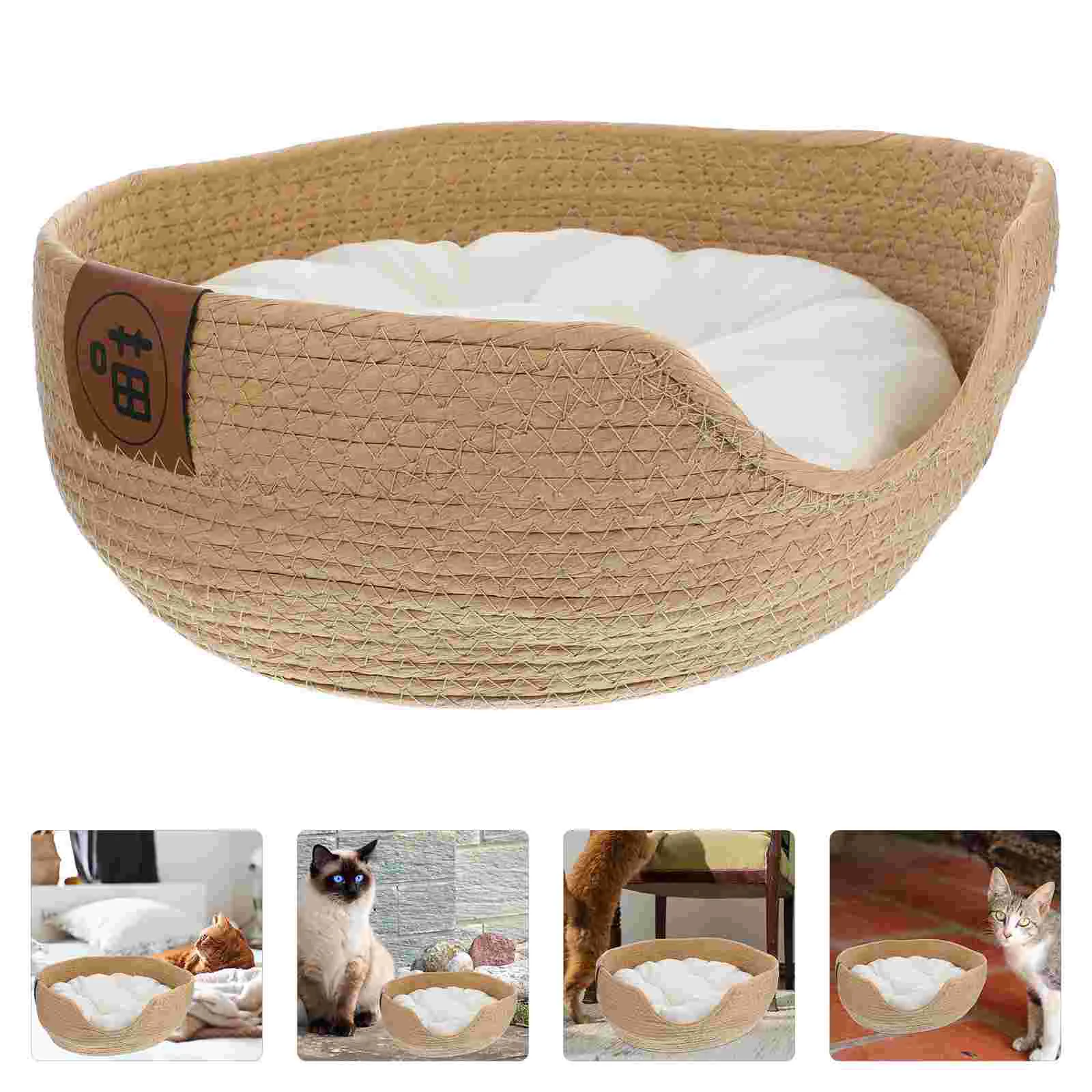 

Four Seasons Cat Bed Woven Removable Upholstery Sleeping House Cat Scratch Floor Rattan Washable Cats Pet Products Accessories