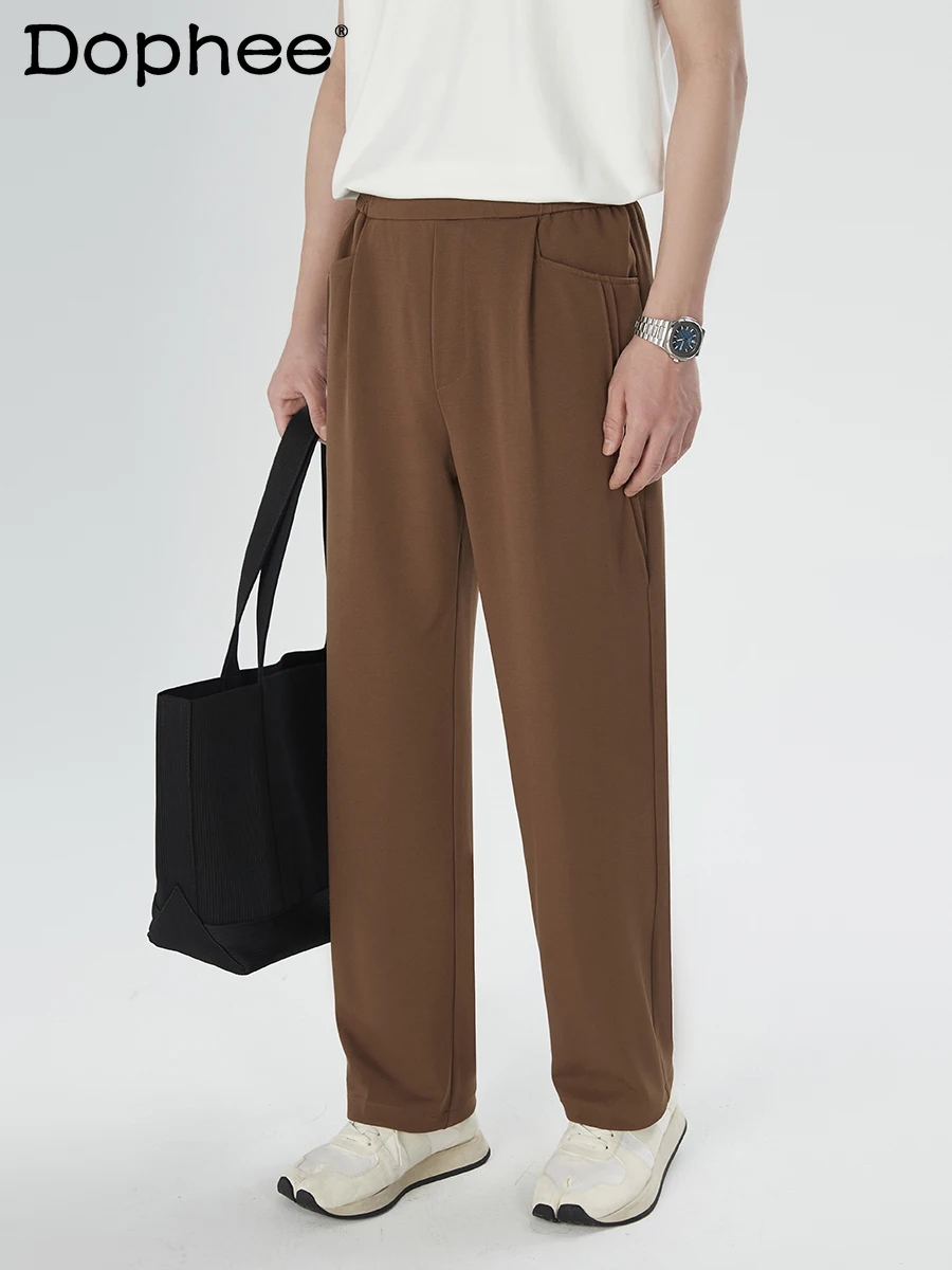 Summer 2024 Thin Breathable Casual Pants Men's Straight Trousers Trendy Male Wide-Leg Pants Solid Color Thin Men's Trousers