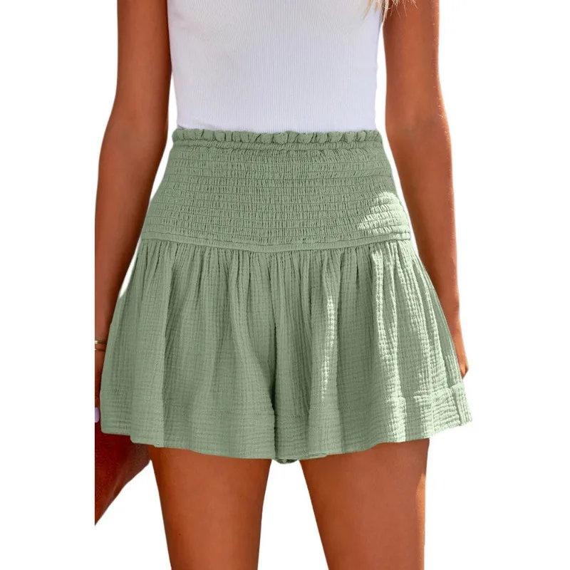 Elastic Waist Loose Casual Gold Silver Purple New Summer Solid High Waist Pleated Shorts Shinning Sexy Summer Women Pants 2023