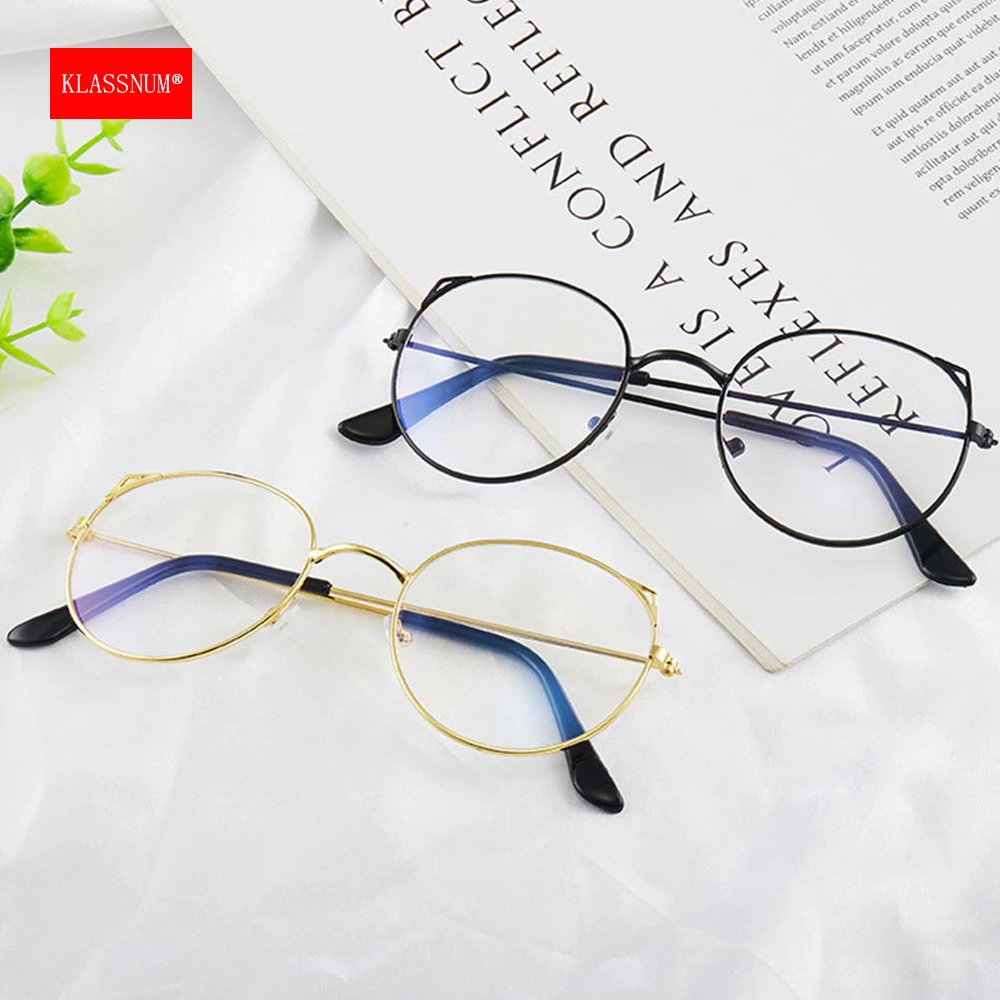 KLASSNUM Kids Cute Anti-blue Light Glasses Cat Ear Metal Frame Transparent Round Eyepiece Children Girls Boy Flat Mirror Glasses anti blue light glasses