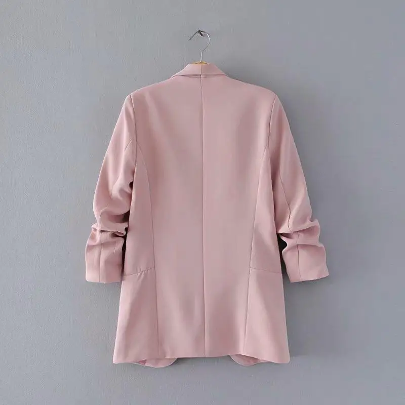 T MODA 2022 Summer Autumn Elegant Women Workwear Pink Blazer Three Quarter Sleeve Regular Fit Minimalist Office Lady Blazer