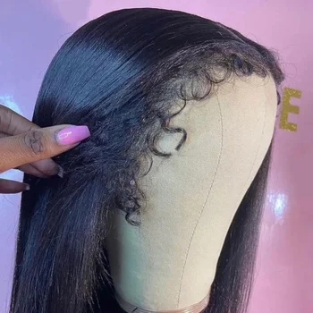 4C Curly Edges 13x4 HD Transparent Lace Frontal Human Hair Wig Straight Glueless Human Hair Pre-plucked With Baby Hair Brazilian 1