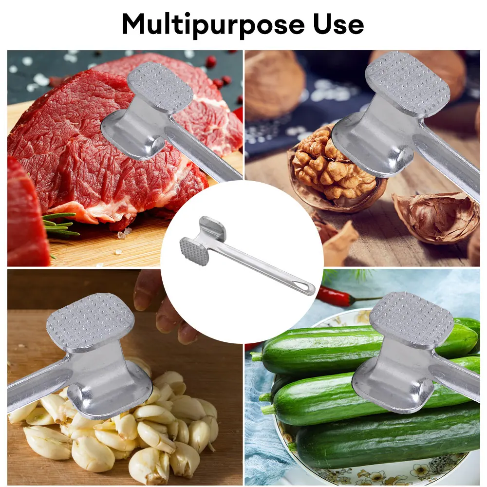 Meat Tenderizer Hammer 19cm Aluminum Alloy Household Steak Metal Mallet Heavy Duty Double-Sided Tenderizer Meat Tool