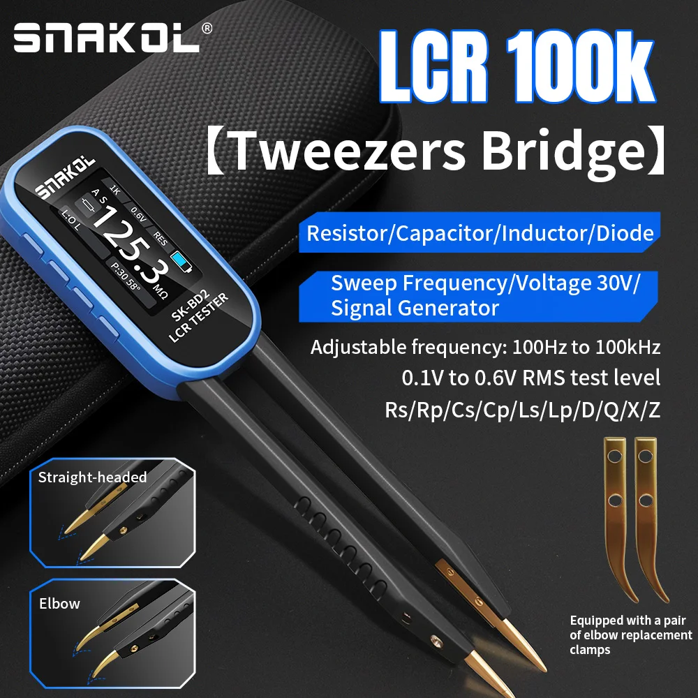 SNAKOL Smart Tweezer LCR Digital Bridge Tester BD2, one key measurement resistance capacitance inductance diodes voltage measurement tools