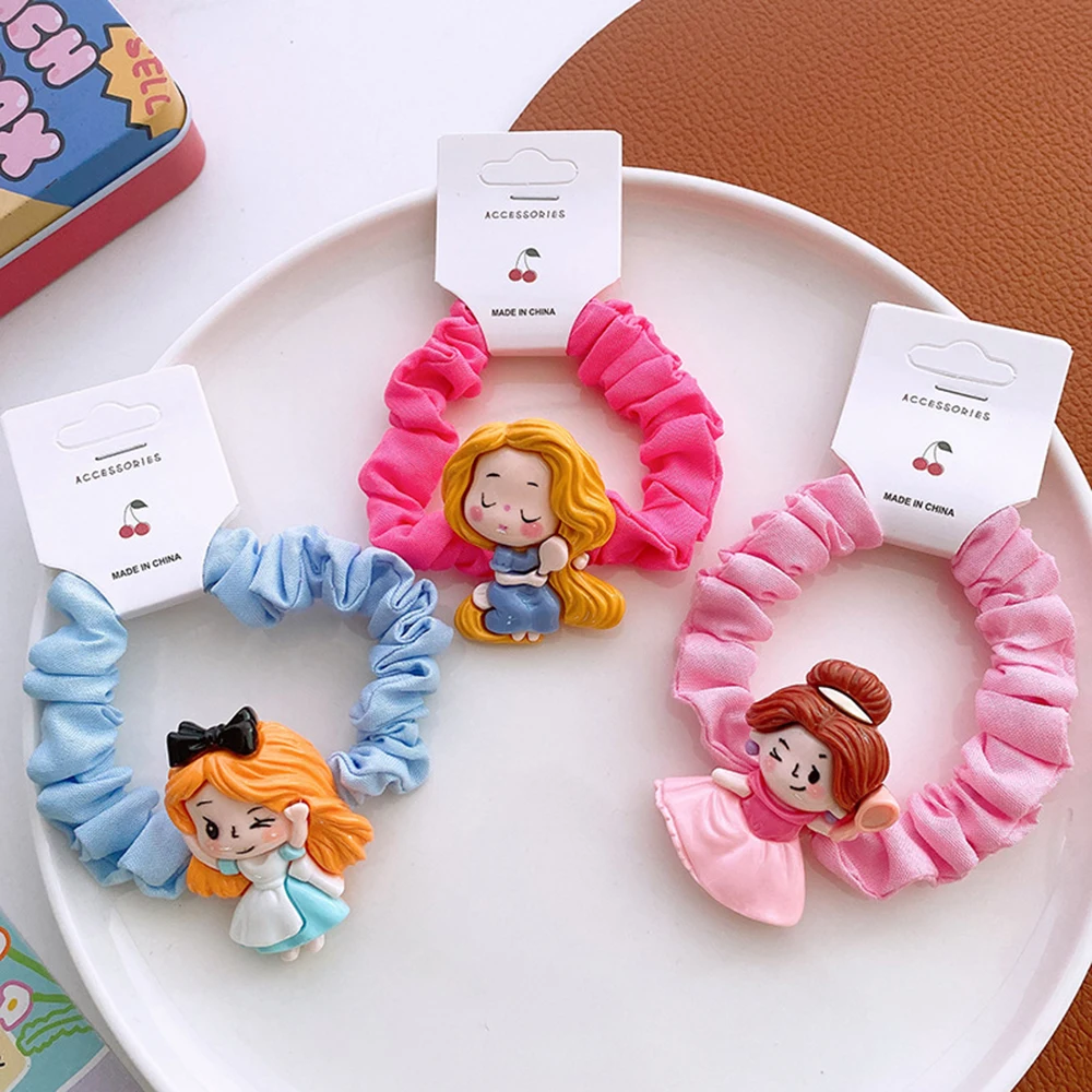 

2Pcs Sweet Cartoon Princess Scrunchies Large Intestine Ponytail Hair Ties Rubber Band Students Children Hair Accessories